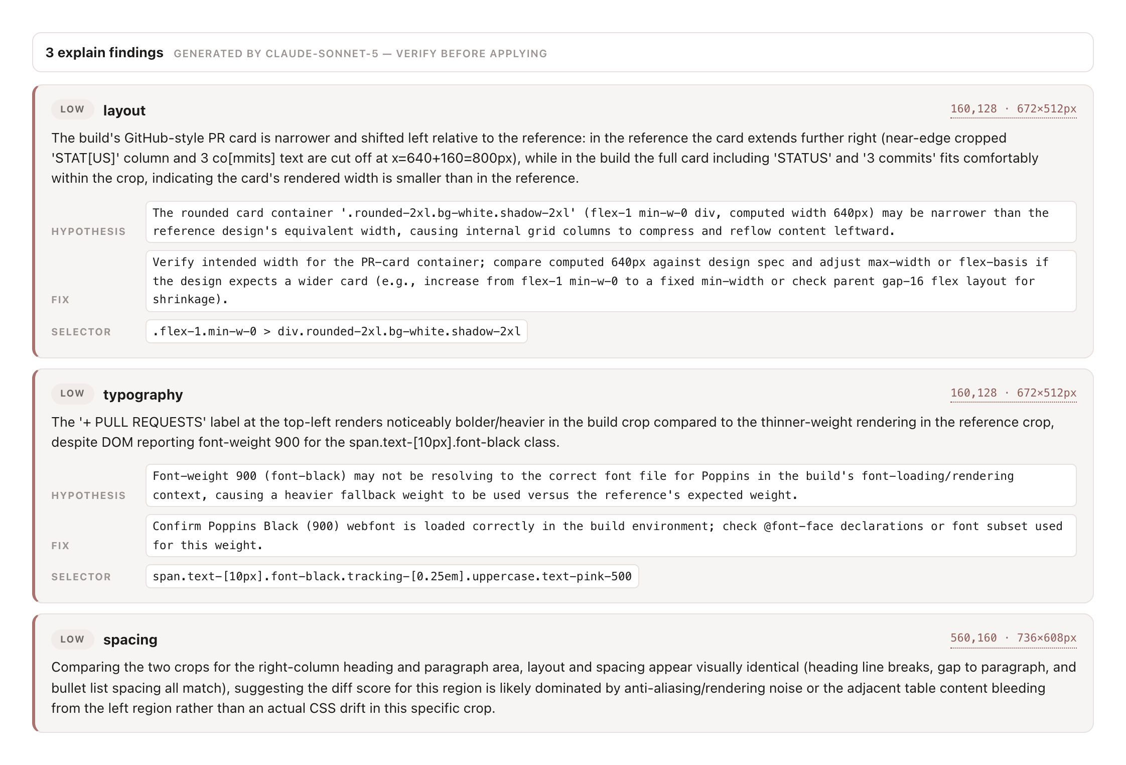 Normascope report showing optional AI explanation findings with code pointers